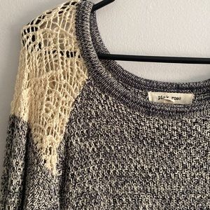 Knitted Navy Blue Sweater High Low Bottom